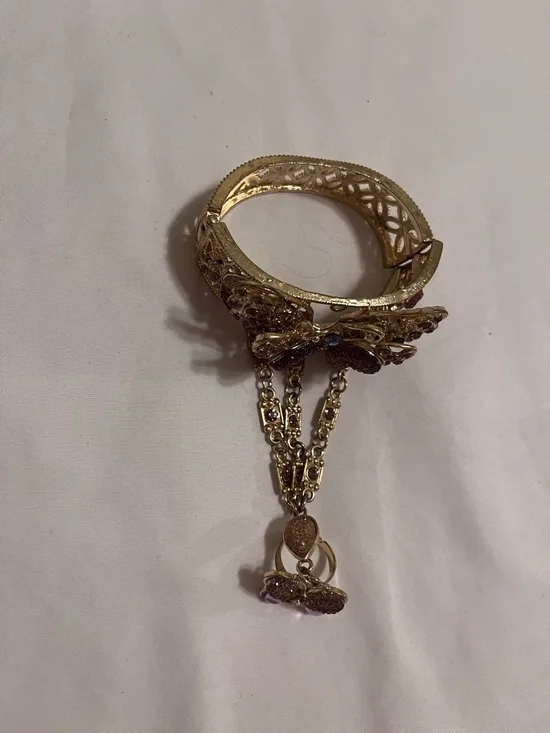 Gold-Tone Butterfly Hand Bracelet with Purple Accents - Picture 4 of 12